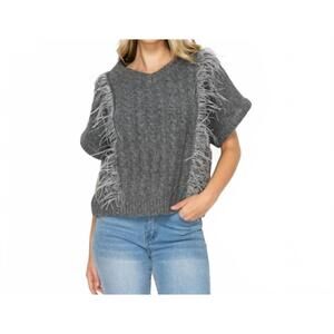 NEW JOH sonya knitted sweater with feathers in grey